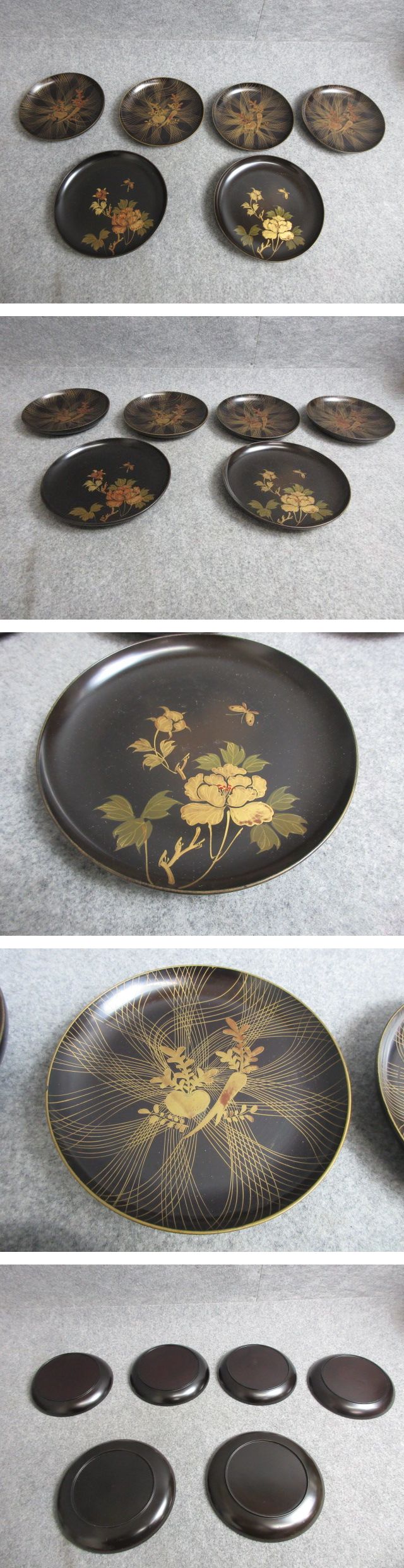 蒔絵銘々皿4枚と2枚[B32506] 高さ2.5cm 直径18.5cm/直径16cm 蕪に大根