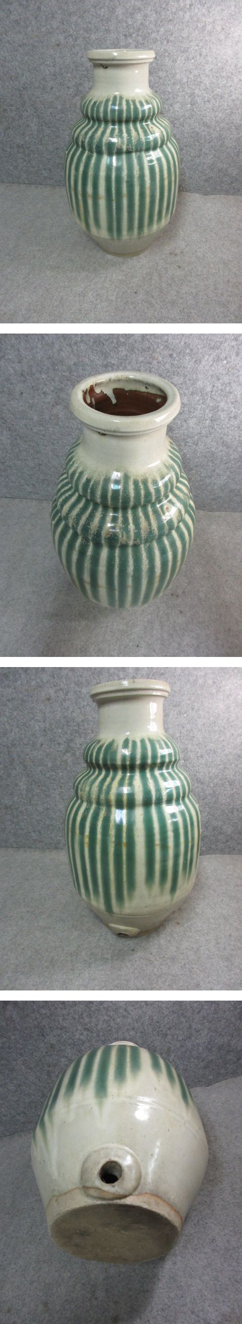 23916 信楽焼 大壷【文】 縞模様 陶磁器 壷 茶壷 茶道具 雨だれ 古玩